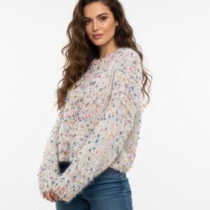 Denimaxx Rainbow Confetti Cropped Fuzzy Soft Sweater XL Artsy Colorful Cozy